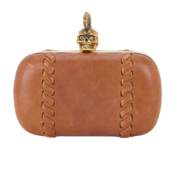 Embellished Skull Clutch, Leather, Tan, 263768 000926, B/DB, 2*